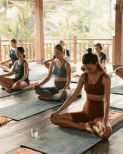 Restorative Yoga class with a group of women and men