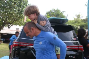Father and son before a surflesson at Pelan Pelan Bali